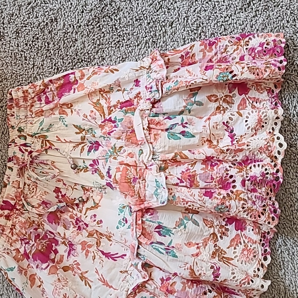 Cotton Watercolor Floral Flutter Mini Skirt - Picture 7 of 14